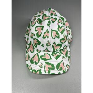 Heart Print Hat Ball Cap with Satin Lining Adjustable White Green Pink